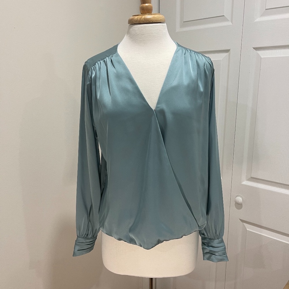 WHBM V-neck Wrap-Front Satin Blouse.